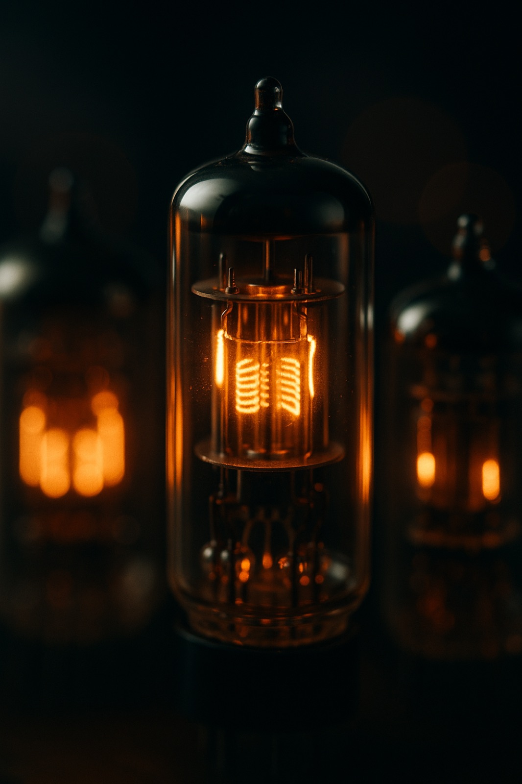 Vacuum tubes glowing warm amber